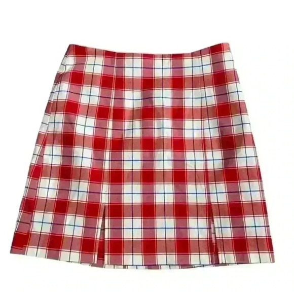 NWT‎ Urban Outfitters Red White Plaid Mini Skirt Size Small - Picture 1 of 8